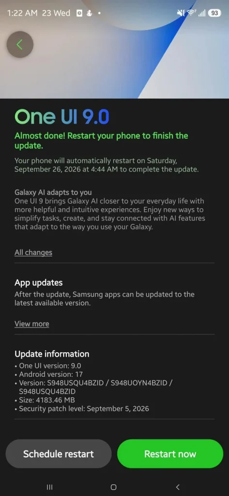 One UI 9 Update on Galaxy S26 Ultra