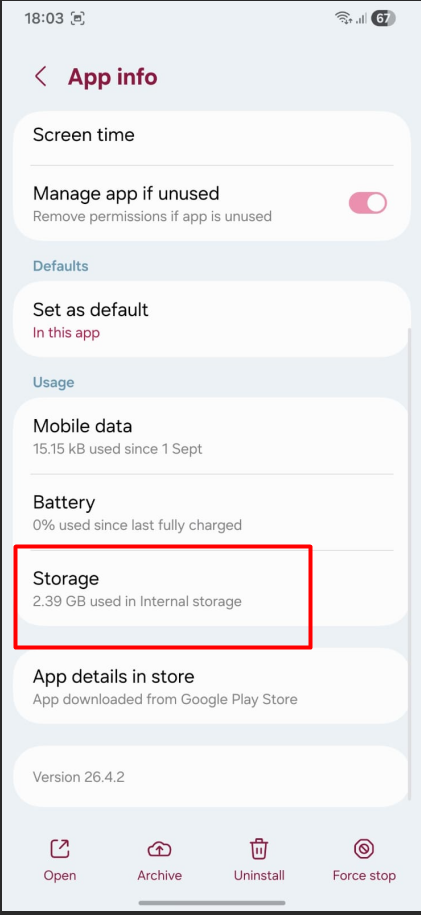 manage app Storage