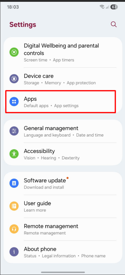 Android app Settings
