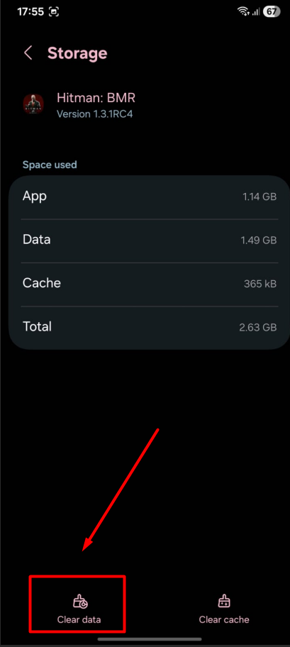 Clear app storage or Clear data