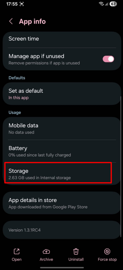 Tap Storage or Storage & cache