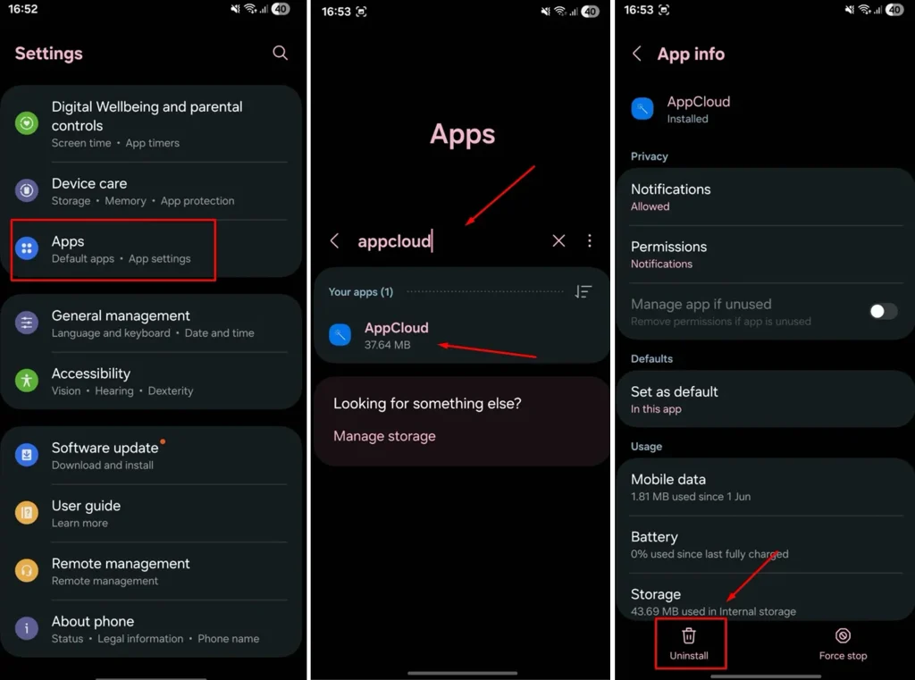 Remove AppCloud on Samsung
