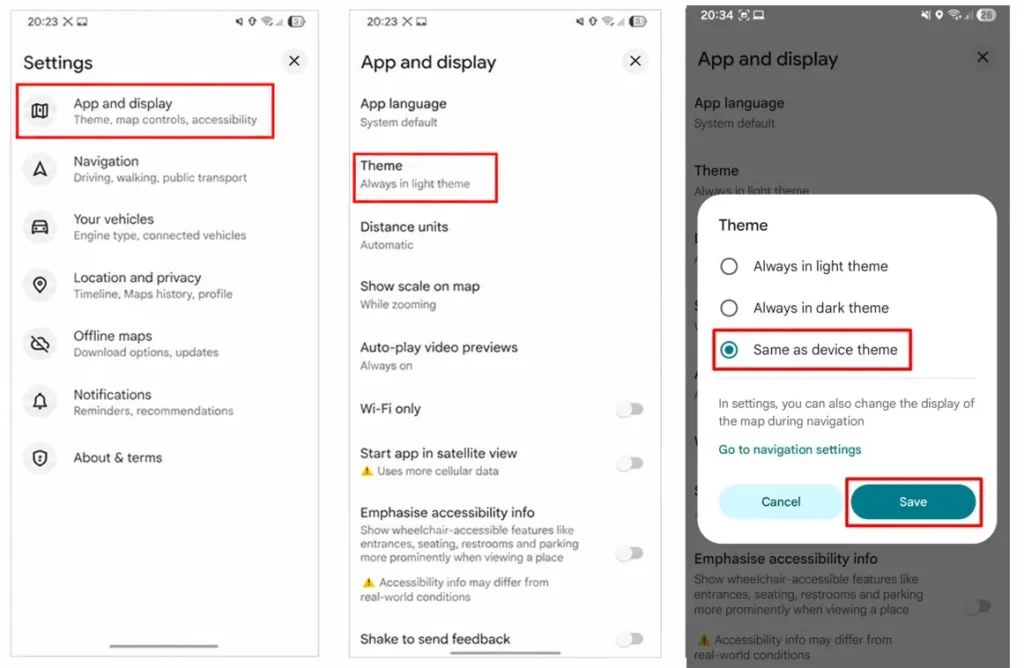 Google Maps Theme same as your phone