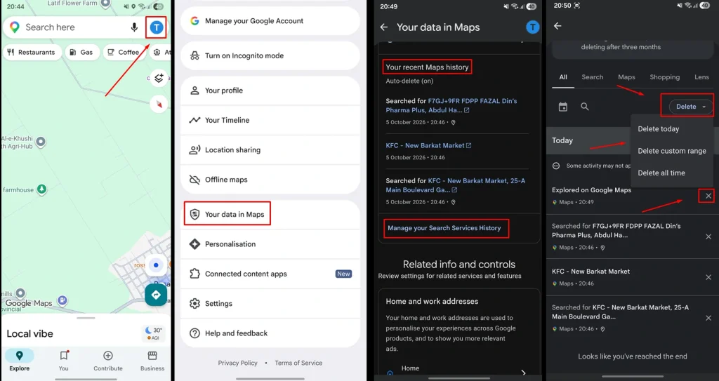 Delete Google Maps Search History 