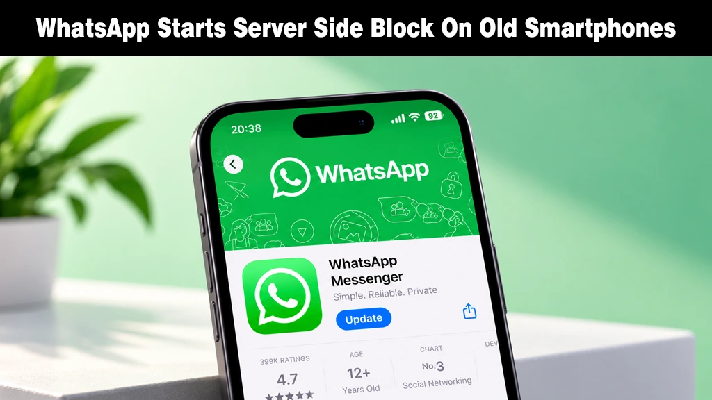 Your Phone Could Lose WhatsApp Support: Here’s Who Needs to Upgrade Modern smartphone displaying the WhatsApp Messenger app update store page on a green background.