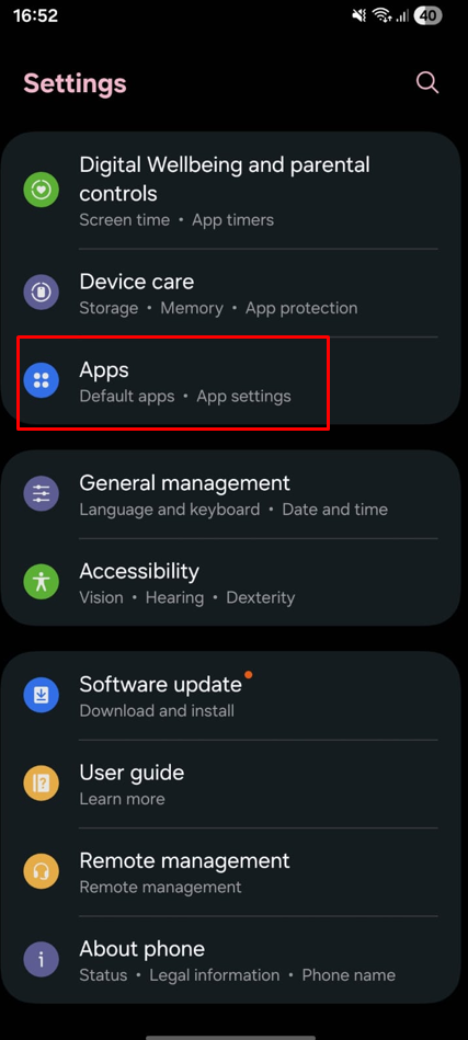 Apps to open the list of installed apps