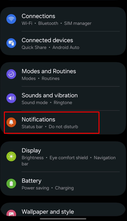 Tap Notifications Settings