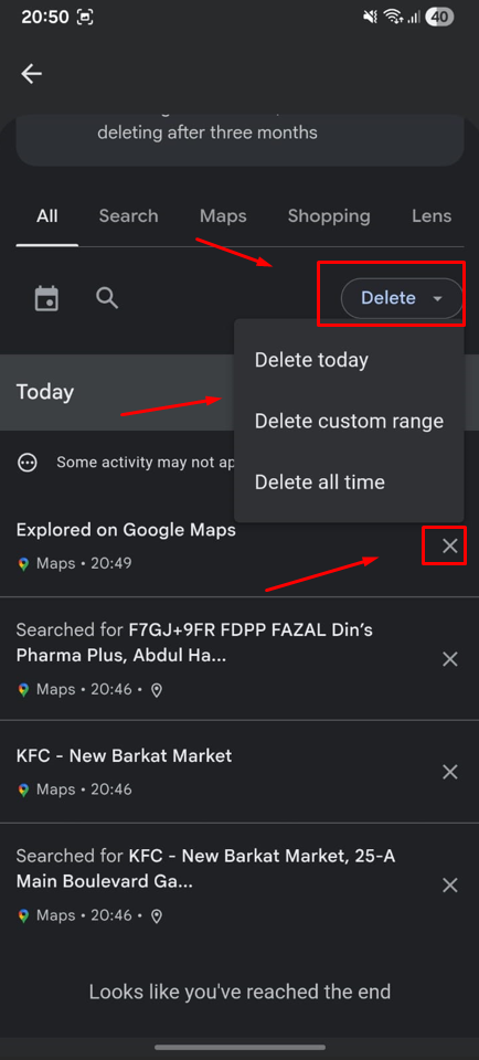 Delete and choose Delete today