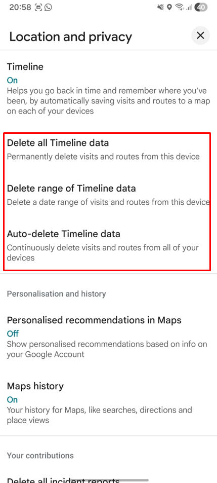 Delete all Timeline data