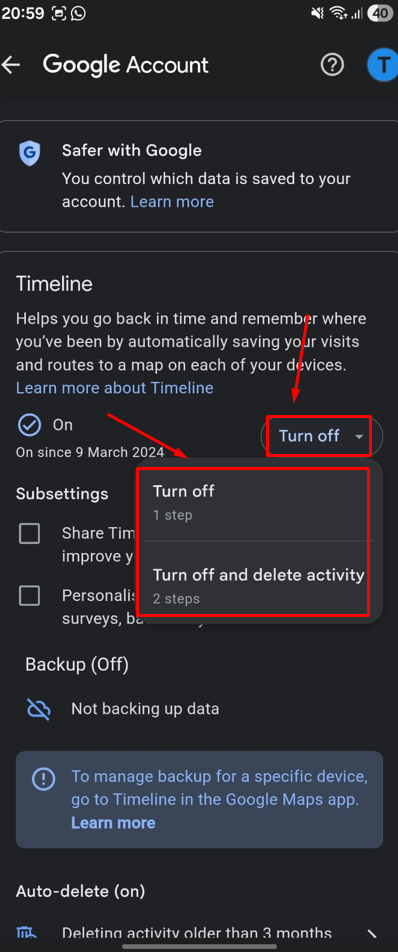select Turn off Timeline
